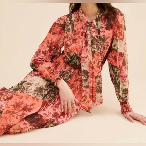 Excellent Condition, Rachel Parcell- Pleated Chiffon Midi Dress w/ Bow, Size 0 - Picture 5 of 15